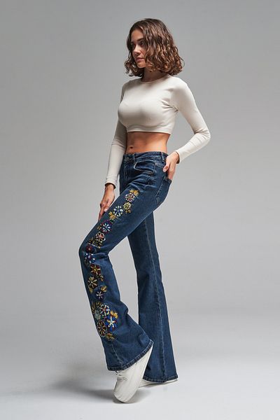 its basic Denim pentru femei Flexible Flare Fit - Culoare T. Denim, Broderie Florală