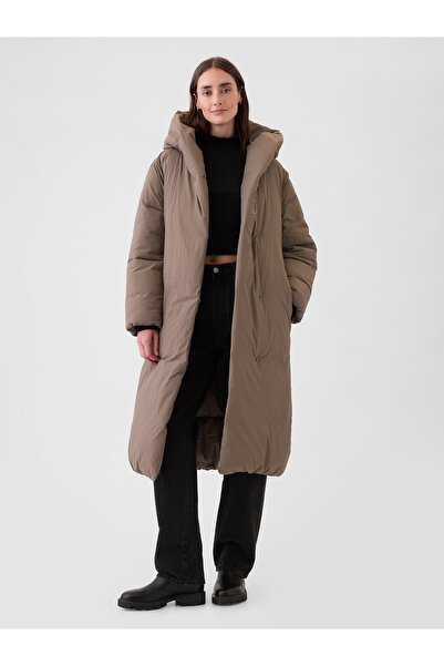 GAP Kadın Kahverengi PrimaLoft® Big Puff Şişme Uzun Mont