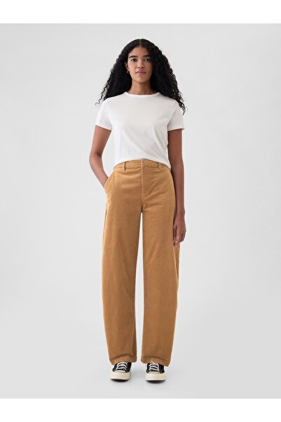 GAP Kadın Kahverengi High Rise Kadife Tapered Ankle Pantolon