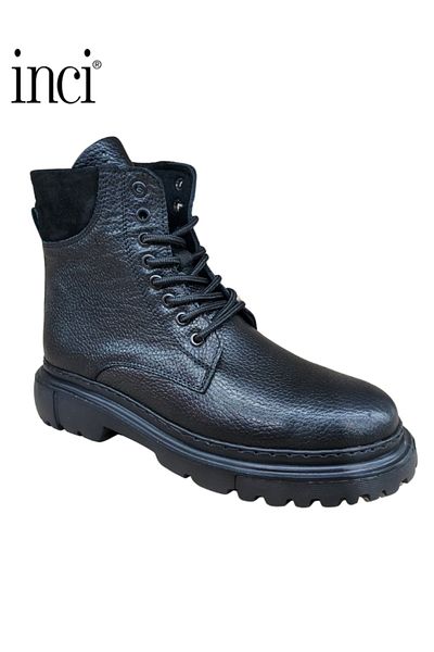 İnci Black Genuine Leather Men's Casual Boots