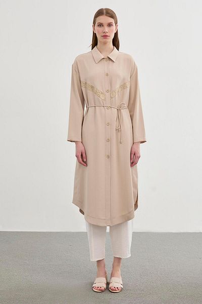 Zühre Πουκάμισο με γιακά με κουμπί Beige Giy Çık GÇ-0181