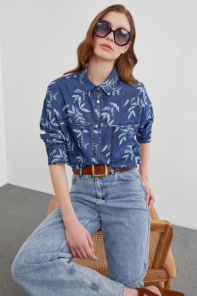 Zühre Floral Patterned Denim Shirt G-0080