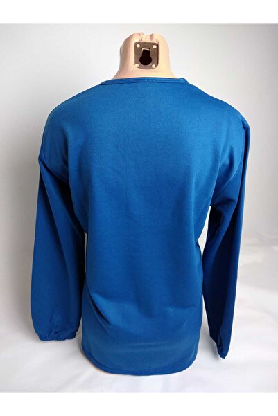 YAŞAR TRİKO Жіночий індіго велосипедний комір, довгі рукави, еластичний розріз, декоративні ґудзики, двоколірна блуза-футболка