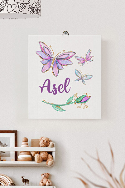 Lilabio İsme Özel Çocuk Odası Kanvas Tablo Çiçek (17x21 Cm)