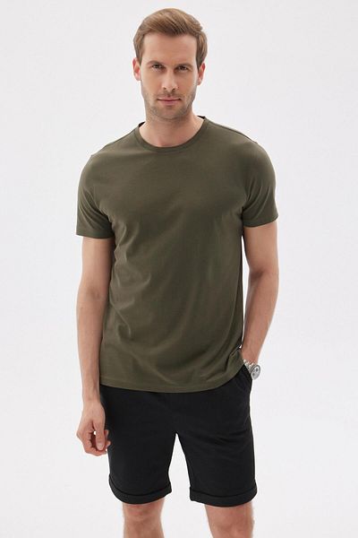 odelon Ανδρικό μπλουζάκι Khaki Slim Fit Basic - 100% βαμβάκι, Crew Neck
