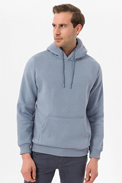 SÜVARİ Süvari Hooded Collar Regular Fit Plain Light Blue Sweatshirt