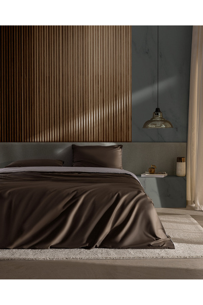 Madame Coco Avent Çift Kişilik %100 Pamuk Baskılı Saten Nevresim Takımı - Kahverengi