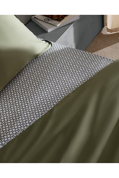 Madame Coco Dennie Single 100% Cotton Printed Satin Duvet Cover Set - Khaki