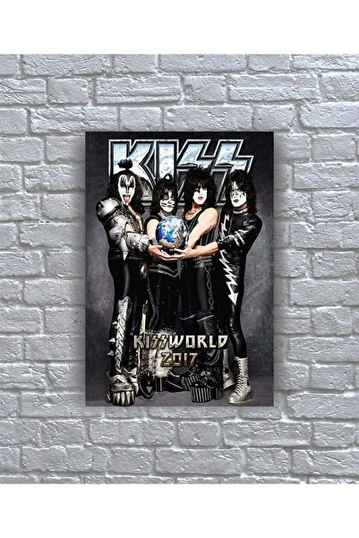 icase Дървена картина с постер и обложка на албум на музикална група Kiss