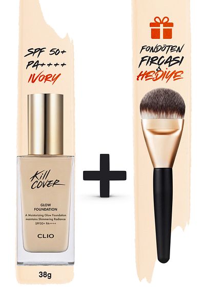 CLIO Clio Kill Cover Glow Foundation - Intense Shimmer and Concealer Foundation Brush Set Spf50+Pa++++ 2.5/Ivory