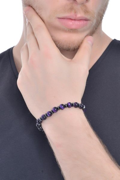 LABALABA MEN'S SMOKY PURPLE TIGER'S EYE NATURAL STONE BRACELET