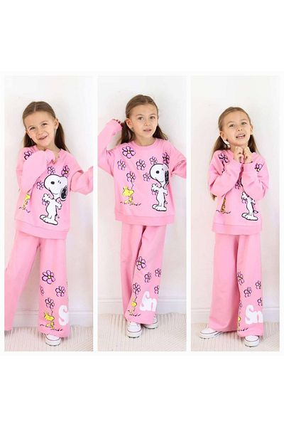 ARBİ kids Girl's Pink Floral Two-Thread Bottom Top Suit