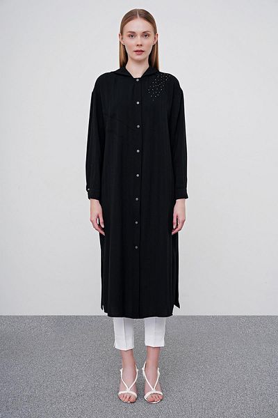 Zühre Μαύρο Hooded Snap - Ρούχα με κουμπιά GÇ-0195