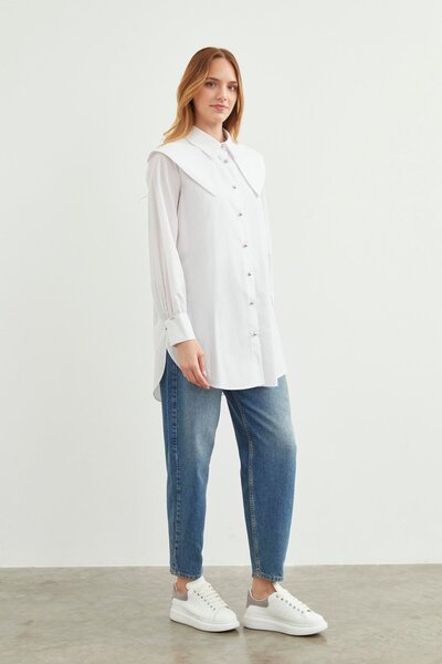 Zühre White Shirt - Collar Detailed, G-0077 Model