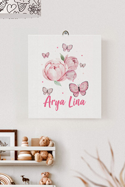 Lilabio İsme Özel Çocuk Odası Kanvas Tablo Çiçek (17x21 Cm)