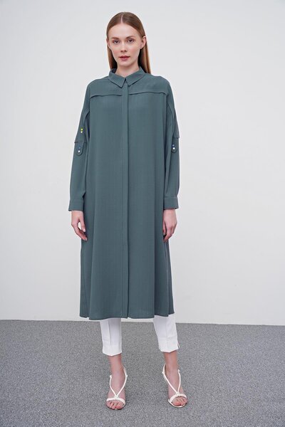 Zühre Gray HiDDen Button with Exit Sleeve Detail - Gç-0196