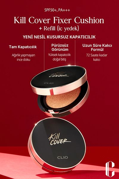 CLIO Cushion Clio Kill Cover Fixer Cushion+Refill Spf50+/Pa+++ with Matte Finish Coverage (05/Sand)