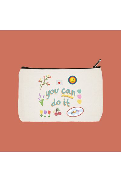 designedfy You Can Do It Αδιάβροχη υφασμάτινη τσάντα μακιγιάζ με στάμπα, θήκη για στυλό, πορτοφόλι