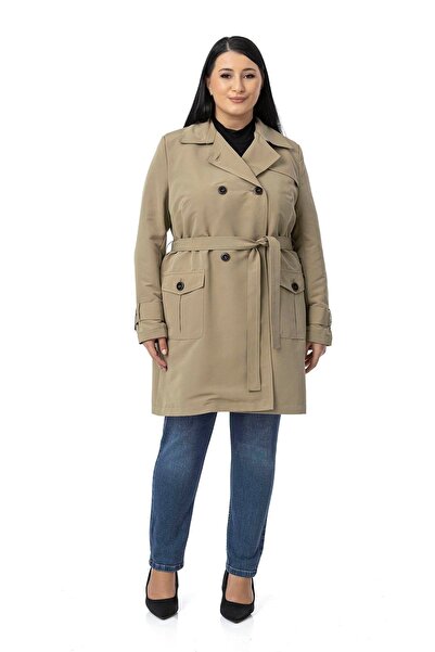 DISENTIS MODEST Büyük Beden Kruvaze Kolu Bant Detaylı Cepli Kuşaklı Astarlı Ç...