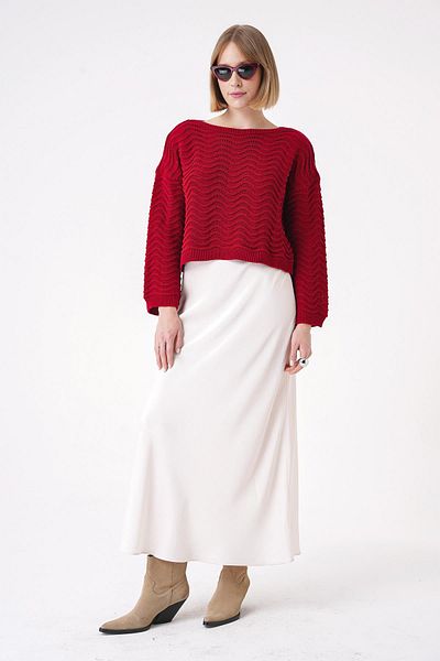 CHUBA Red Spanish Sleeve Patterned Knitwear Sweater - Comfortable Fit, Crew Neck 25W3006