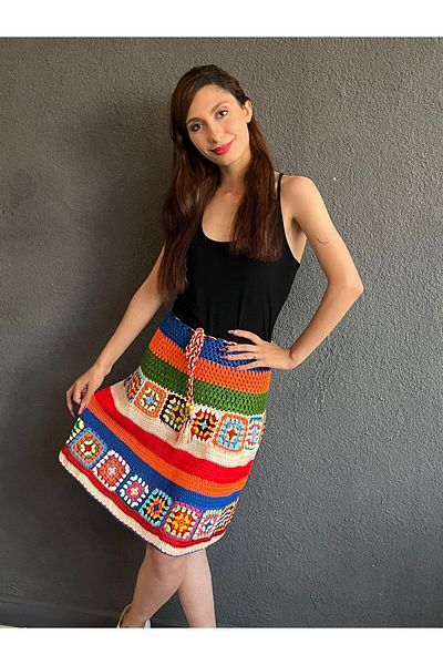 Gönülden Tasarım Special Design Hand Knitted Motif Ethnic Bohemian Colorful Skirt