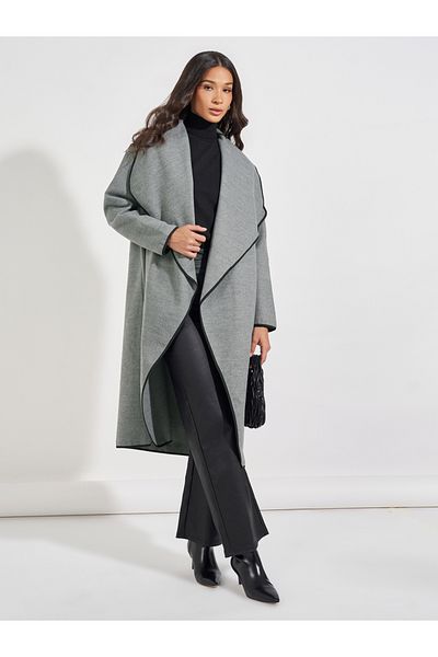 Styli Oversized Midi Length Wool Like Coat with Contrast Trim