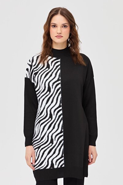 accort Zebra Kombinli Triko Tunik-SİYAH