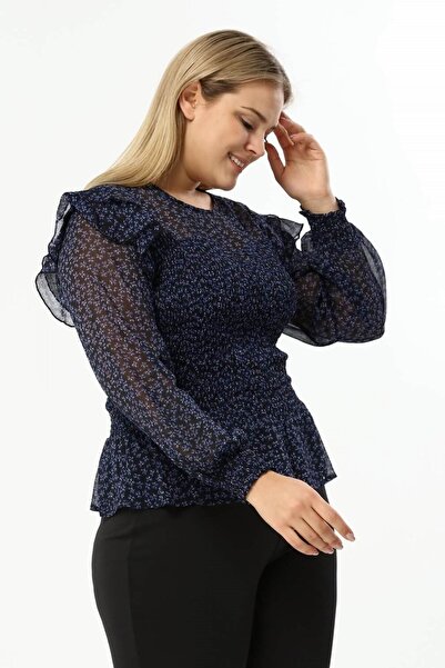 MYLİNE Astarlı Şifon Gipe Detaylı Bluz