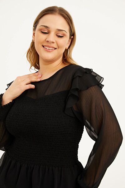 MYLİNE Astarlı Şifon Gipe Detaylı Bluz