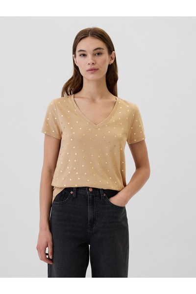 GAP Kadın Bej V Yaka Modal T-Shirt