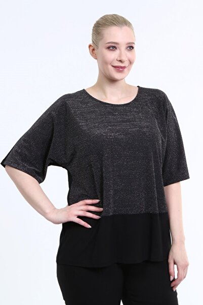 MYLİNE 3/4 Sleeve Front Glitter Blouse