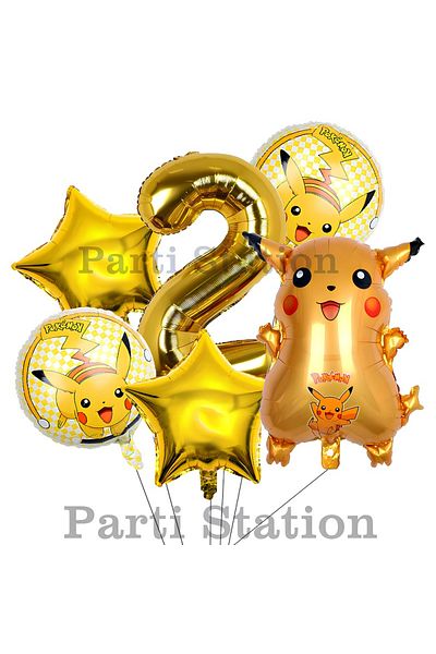 Parti Station 2 Year Old Birthday Pokemon Pikachu Balloon Set - Foil and Balloon