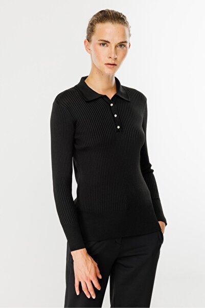 accort Polo Yaka Triko Kazak-SİYAH