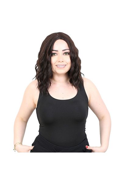 TENAMİSE Fiber Synthetic Short Wavy Rivetless Wig / Dark Brown