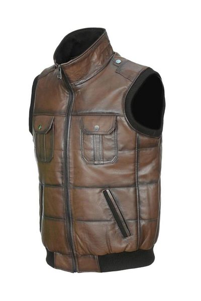 Sanalbolluk Leather Vest with Collar and Elastic Waist