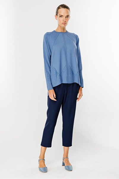 accort Kendinden Desenli Triko Kazak-İNDİGO