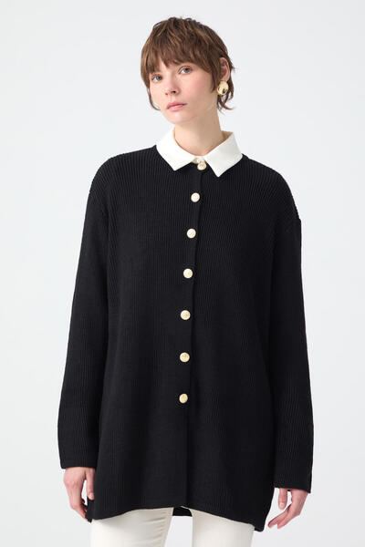 Touché Privé Gold Buttoned Long Cardigan
