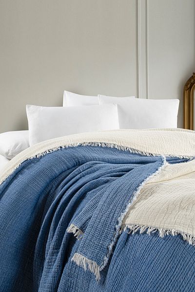 Kanz Double 5-Layer Filled Muslin Bedspread - Indigo