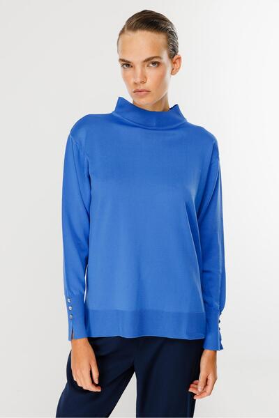 accort Yarım Balıkçı Basic Triko Kazak-SAX