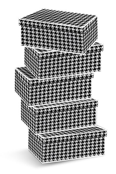 HOMENS 5 Pieces Patterned Houndstooth Covered Velcro Base Size Storage Box - 50X40X19