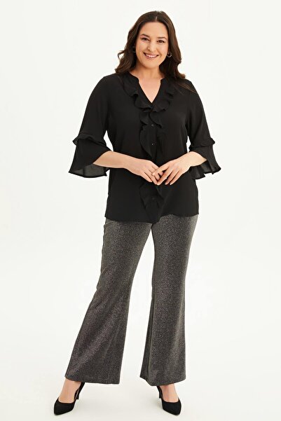 MYLİNE Ruffled Front Blouse with Flared Sleeves