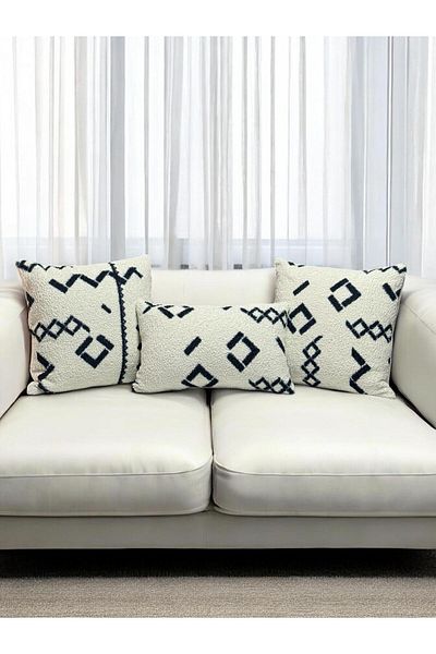 Skhome 3-Piece Ethnic Bohemian Teddy Throw Pillow Cover - Double Sided Puffy Lamb