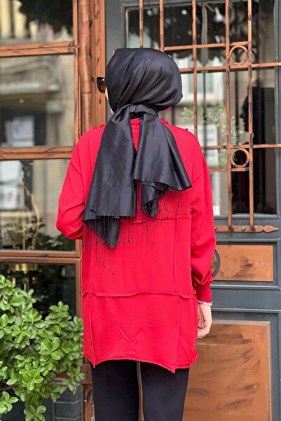 MissWhence Fermuar Yaka Kadın Triko Tunik Kırmızı