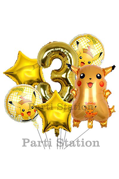 Parti Station Pokemon Pikachu 3 Year Old Birthday Balloon Set - Concept Foil Balloon