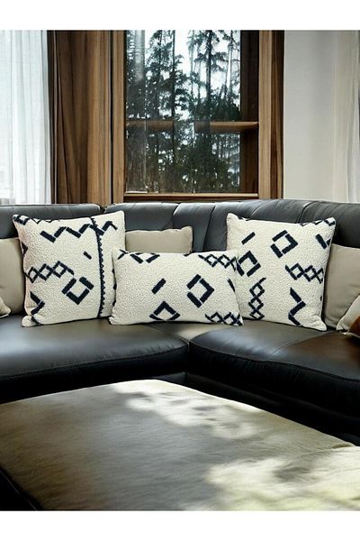 Skhome 3-Piece Ethnic Bohemian Teddy Throw Pillow Cover - Double Sided Puffy Lamb
