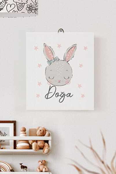Lilabio İsme Özel Çocuk Odası Kanvas Tablo Tavşan (17x21 Cm)