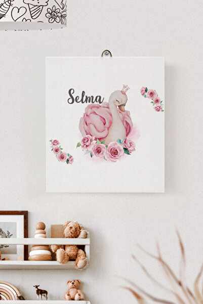 Lilabio İsme Özel Çocuk Odası Kanvas Tablo Kuğu (17x21 Cm)