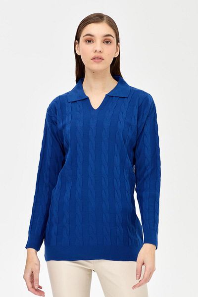 accort Polo Yaka Saç Örgü Desenli Triko Tunik