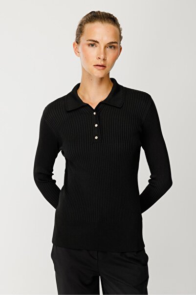 accort Polo Yaka Triko Kazak-SİYAH