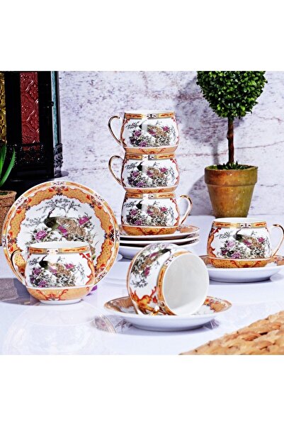 Kosova Züccaciye طقم أكواب سمينة من البورسلين الأبيض مكون من 6 قطع - Gsa-52